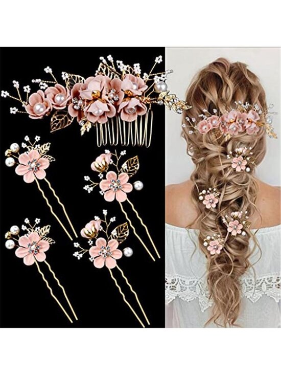 5 Pieces Bridal Flower Wedding Hair Pins Crystal Pearl Hair Combs Clips main image 4